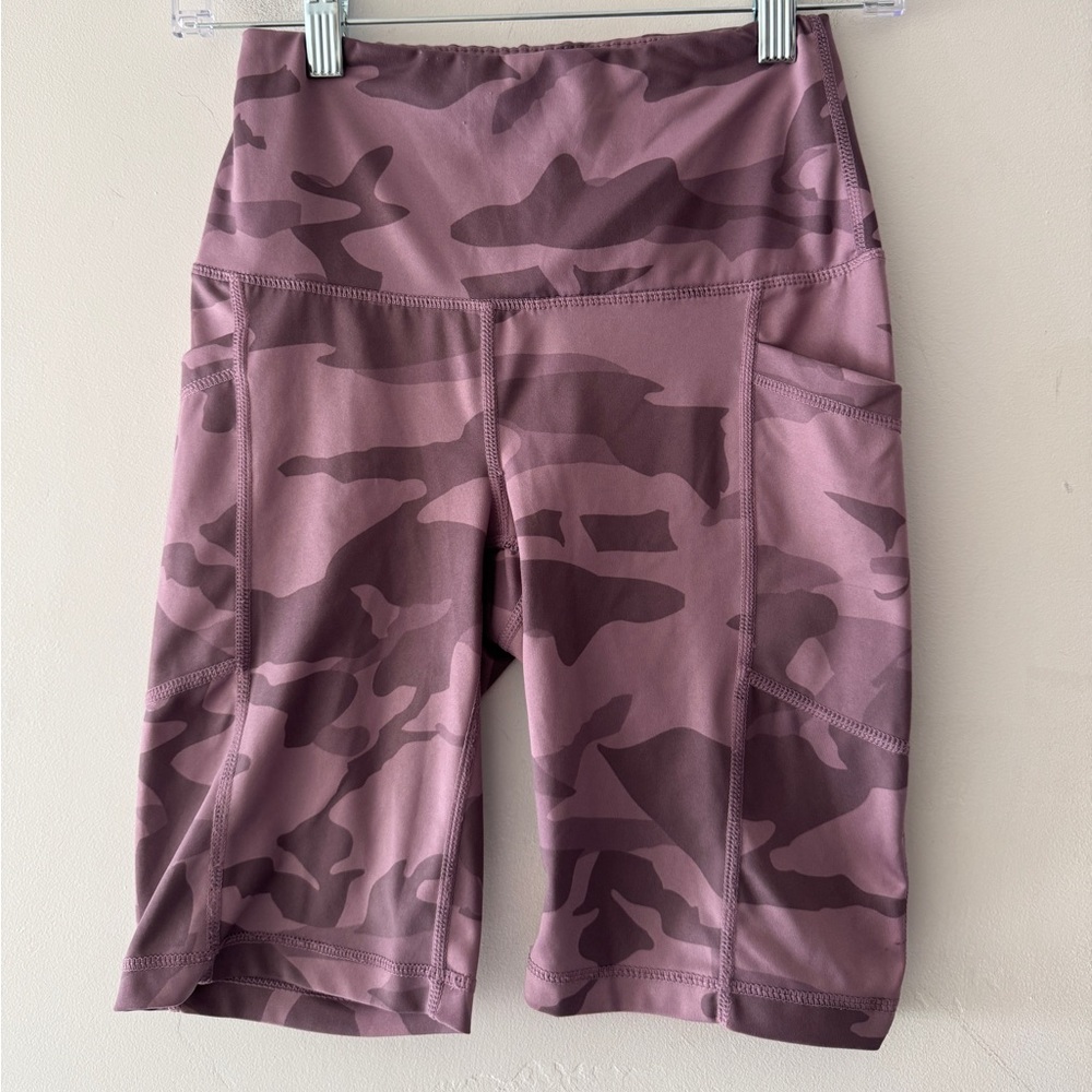 Yogalicious Lux High Waisted Pink Mauve Camo Print Bike Shorts